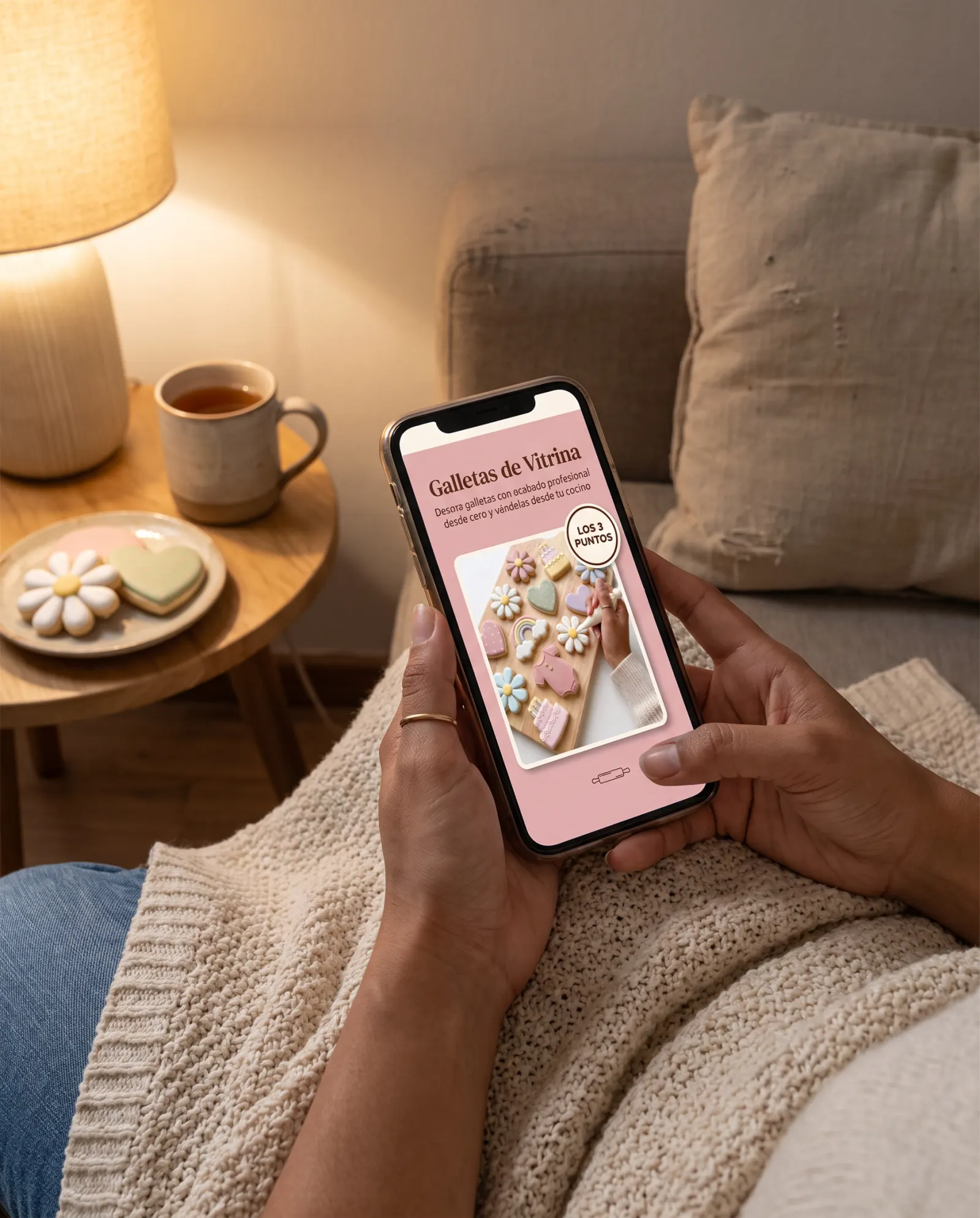 El programa abierto en el celular, de noche